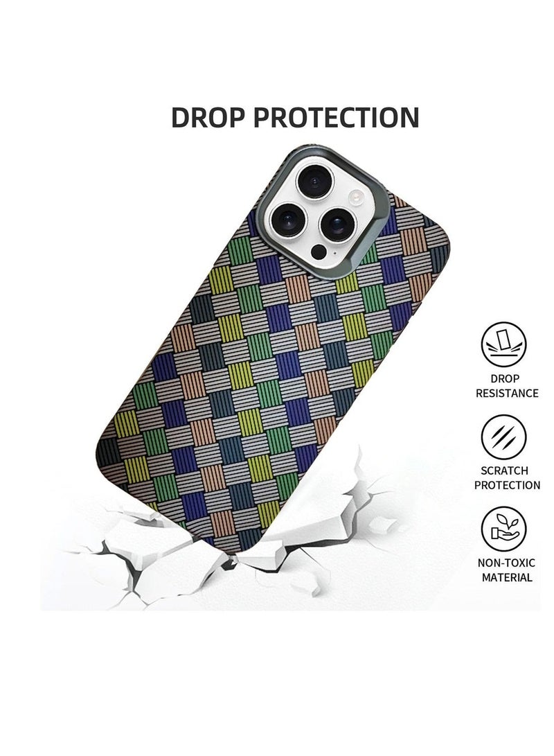 S-TOP Colorful Matte Carbon Fiber Block Basket Weave Pattern Back Cover Case for Apple iPhone 16 Pro Max 2024 Shockproof Slim Protective Phone Case - Image 4